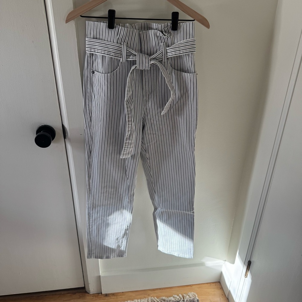 Frame Striped High-Waisted Pants with Belt